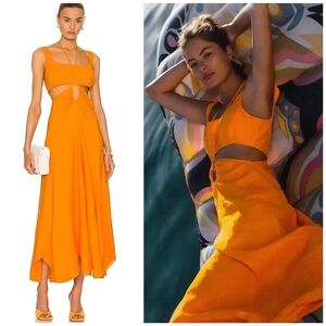 Cult Gaia Linen Blend Orange Cut Out Maxi Dress, L